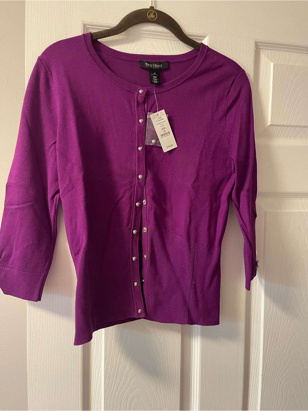 White House Black Market Jewel-Tone Purple Button-Front Knit Top
